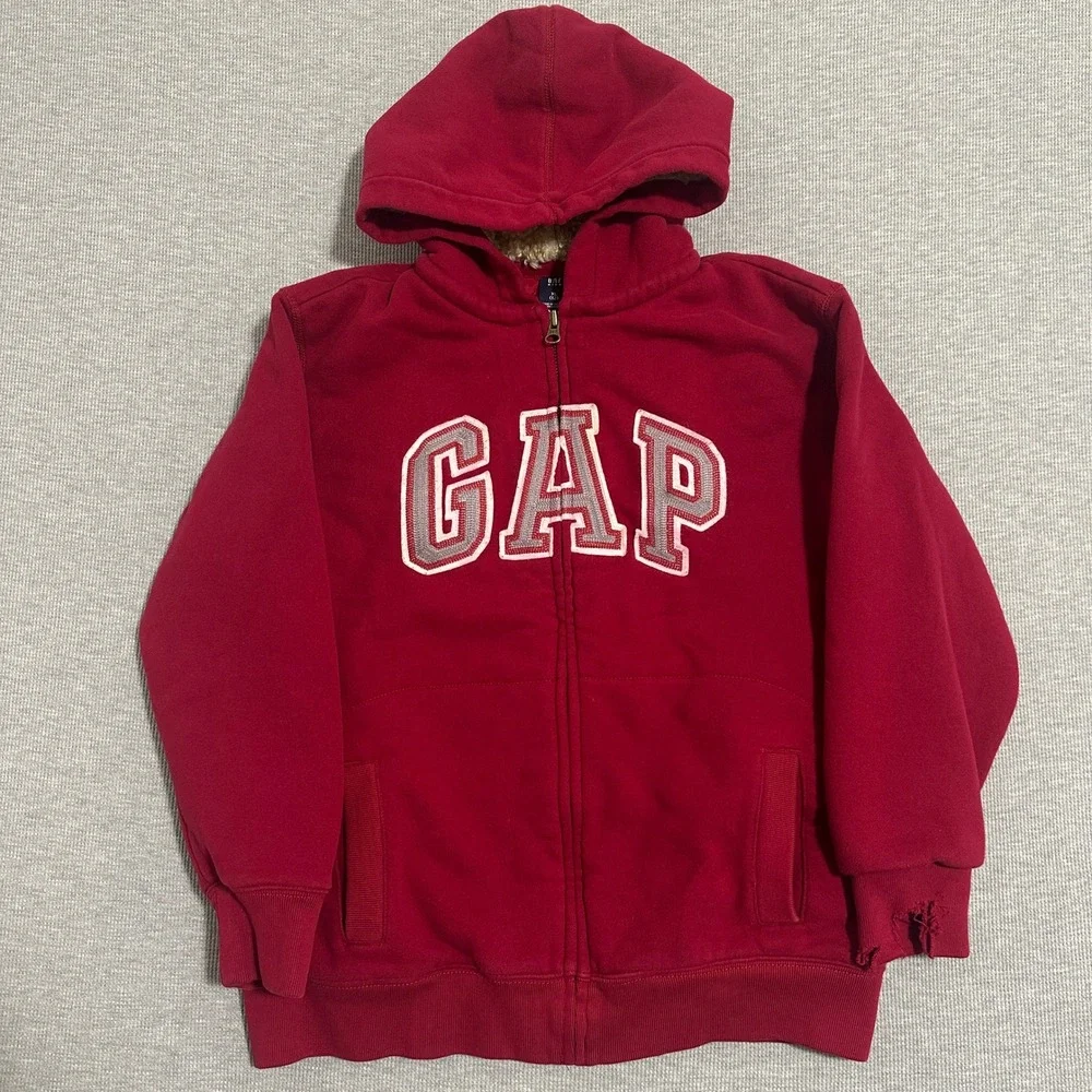 Gap Kids Red Full Zip Sherpa Lined‎ Hoodie Arch Logo Youth Extra Large XL (12)